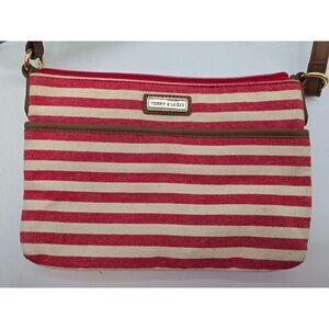 Tommy Hilfiger Red & White Striped Crossbody Bag W Brown Strap beach Nautical